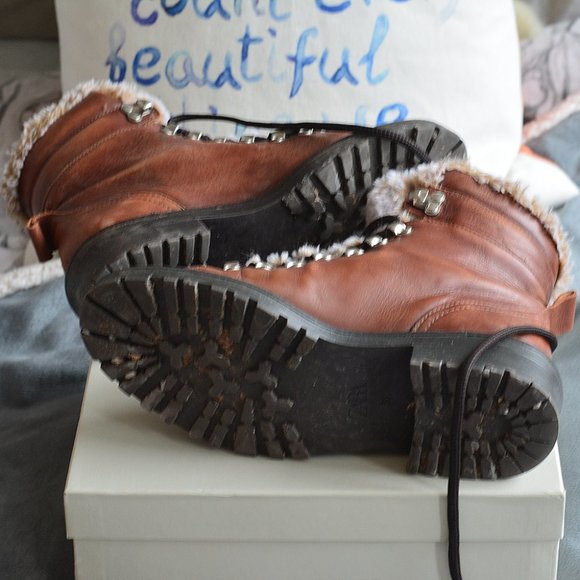 Zara Leather Faux Fur Hiking Boots - Picture 6 of 11